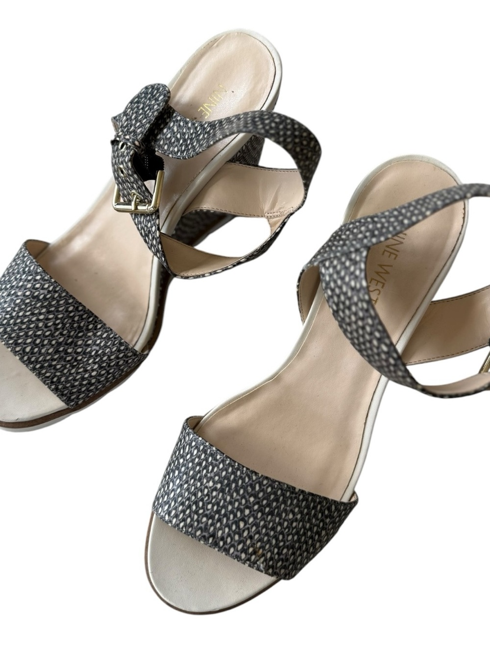 Nine West Neutral Brown Woven Pattern Wedge Sandals - Picture 4 of 4